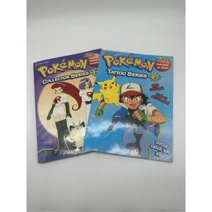 VTG 1999 POKEMON Collector Series #2 & 3 Golden Books Tattoos Stickers Postcard